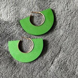 Green Half-Moon Hoop Earrings